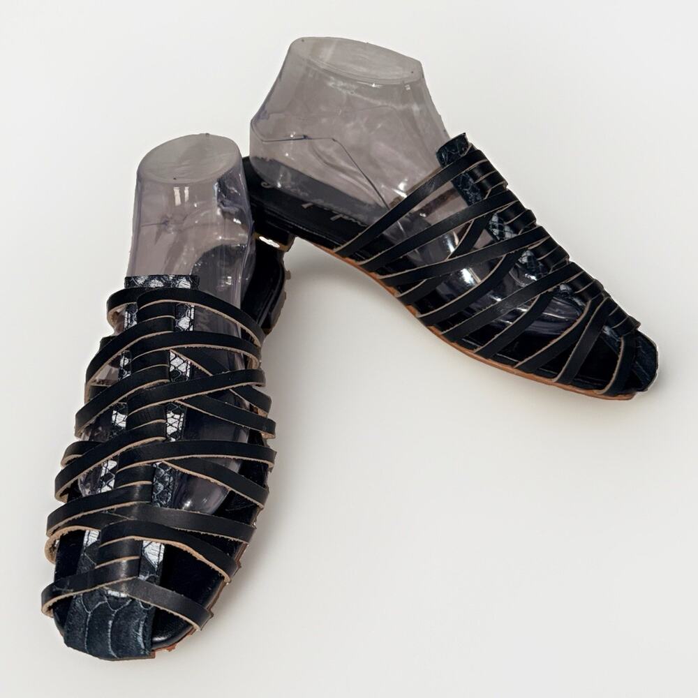 Free People Black Leather Strappy Slide Sandals – EU 40 US 9-9.5 JB2